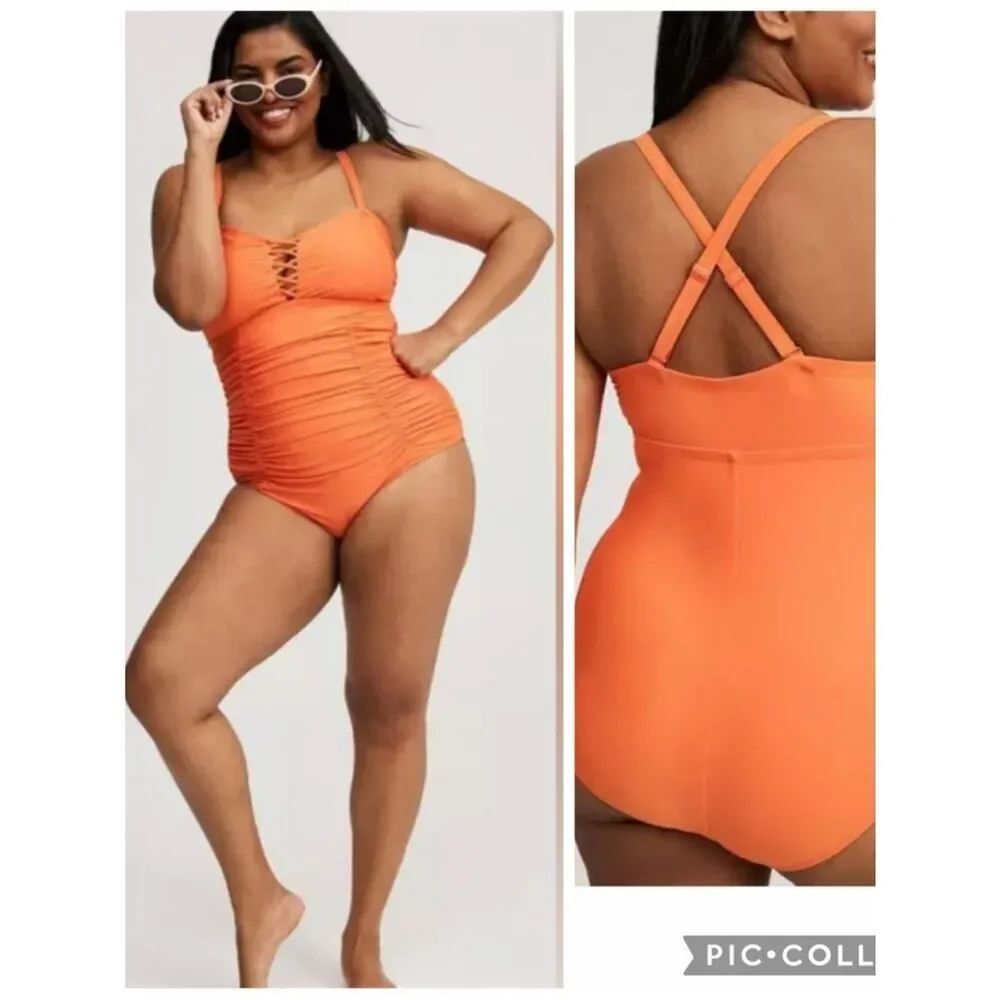 torrid Bright Orange One-Piece Swimsuit with Lace-Up Front size 6